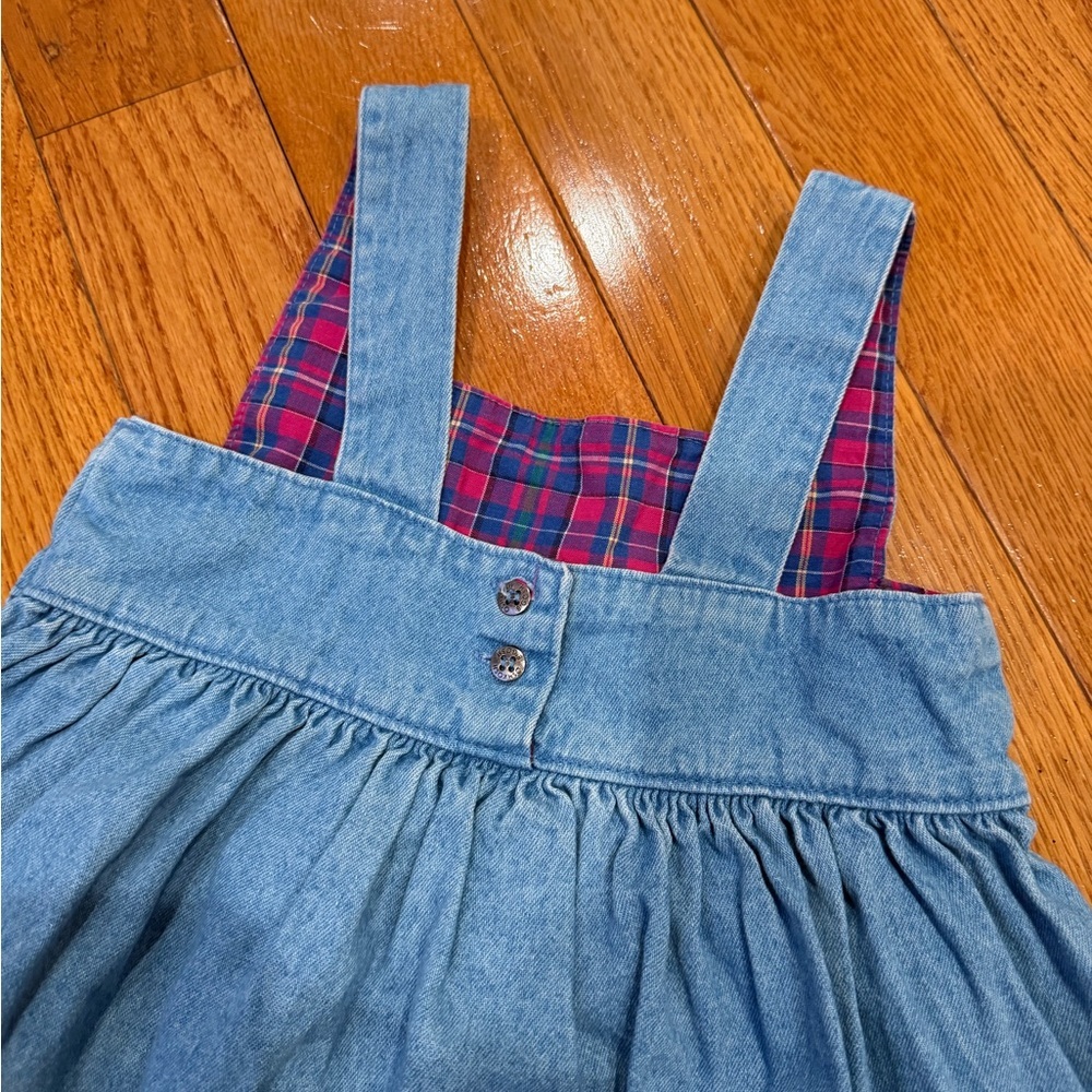 Vintage 90s Girls OSHKOSH B'Gosh Sz 5 Dress Jumper Denim Jean Plaid Hearts - Picture 5 of 12